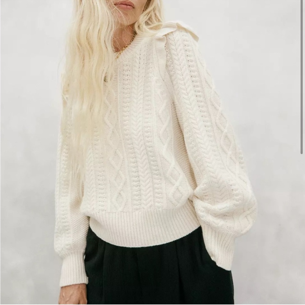 MADEWELL Cableknit Sweater Ruffles New Hollydene M Merino Wool Blend NC654 NWT